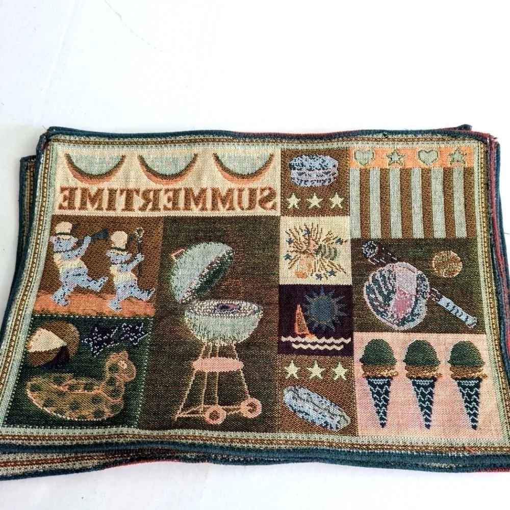 Set Of Six Placemats Summertime Cookout Ice cream Design 19 x 13 Cloth